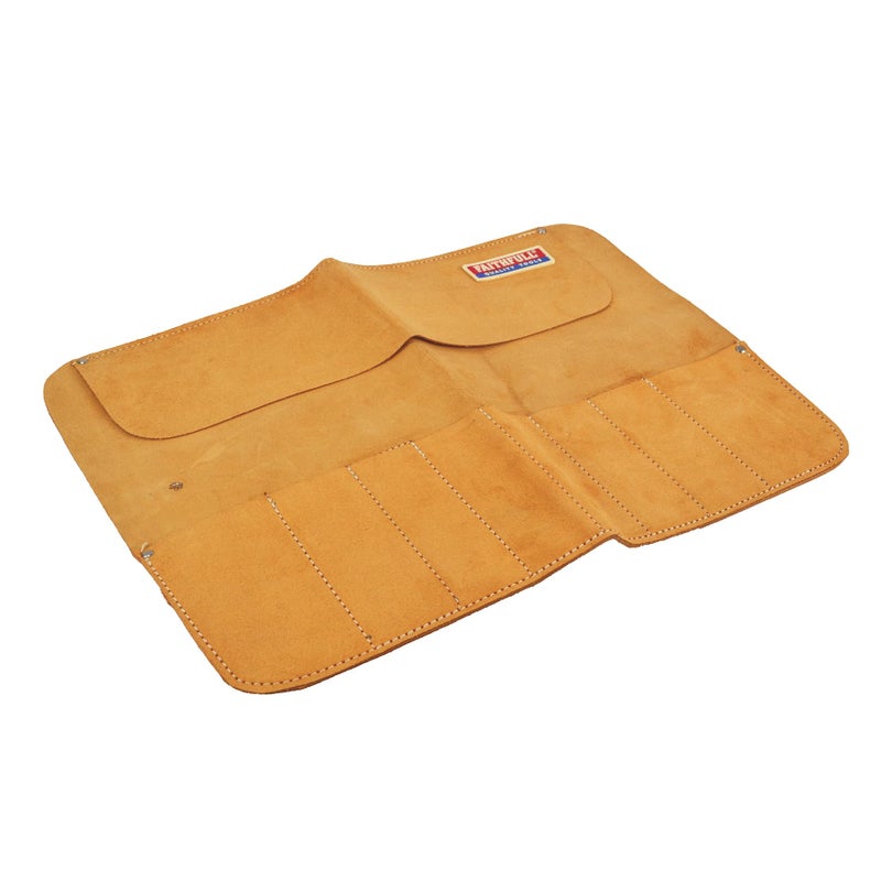 Faithfull Suede Leather Chisel Roll - 8 Pocket, Water Resistant & Compact Tool Organizer - Tan - Image 2